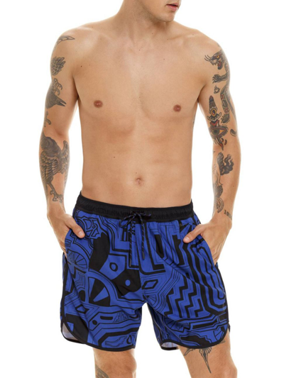 Shop Agua Bendita Men's Diving Into Dreams Liam Abstract Swim Trunks In Neutral