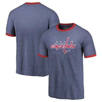 Shop Majestic Threads Heathered Navy Washington Capitals Ringer Contrast Tri-blend T-shirt In Heather Navy