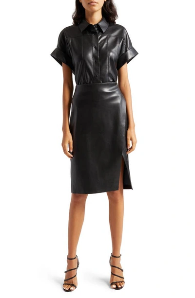 Alice And Olivia Siobhan Vegan Leather Knee-length Wrap Skirt In Black