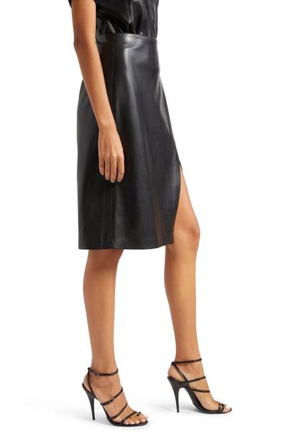 Alice And Olivia Siobhan Vegan Leather Knee-length Wrap Skirt In Black