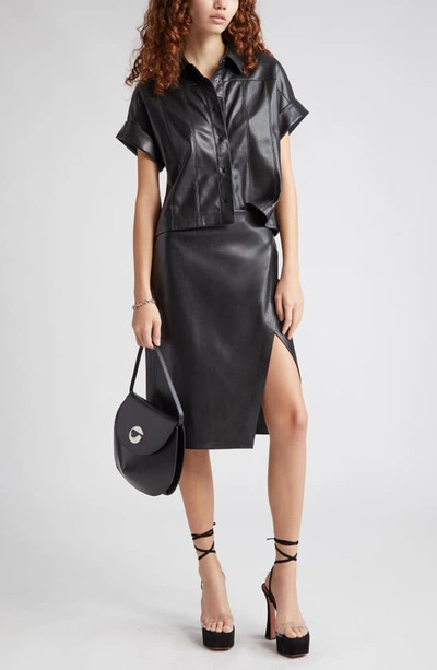Alice And Olivia Siobhan Vegan Leather Knee-length Wrap Skirt In Black