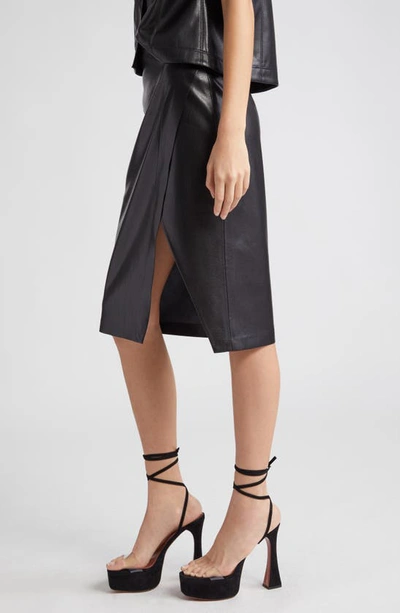 Alice And Olivia Siobhan Vegan Leather Knee-length Wrap Skirt In Black