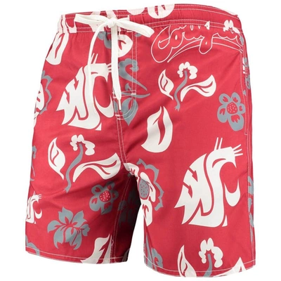 Shop Wes & Willy Crimson Washington State Cougars Floral Volley Logo Swim Trunks