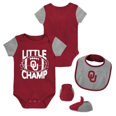 Shop Outerstuff Newborn & Infant Crimson/heather Gray Oklahoma Sooners Little Champ Bodysuit Bib & Booties Set