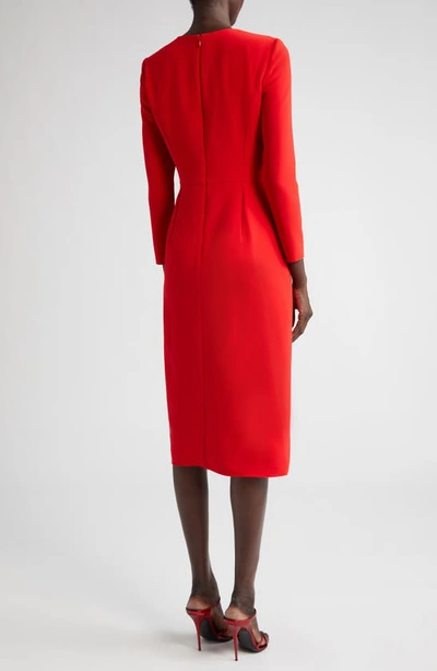 Shop Carolina Herrera Pleated Long Sleeve Tulip Midi Dress In Poppy