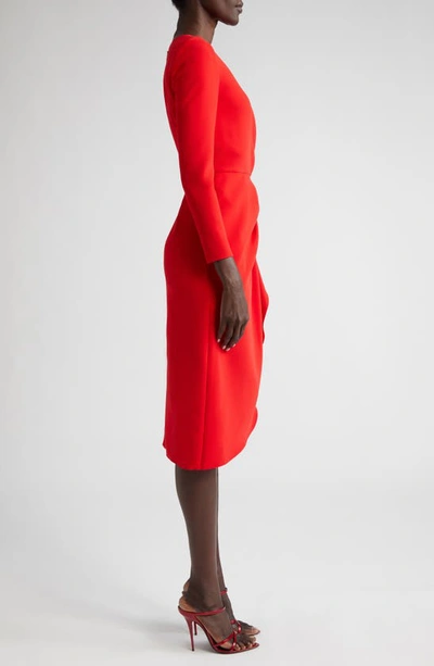 Shop Carolina Herrera Pleated Long Sleeve Tulip Midi Dress In Poppy