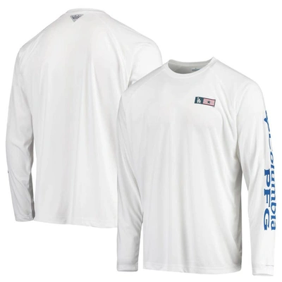 Shop Columbia White Los Angeles Dodgers Americana Terminal Tackle Omni-shade Raglan Long Sleeve T-shirt