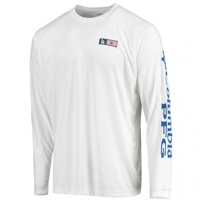Shop Columbia White Los Angeles Dodgers Americana Terminal Tackle Omni-shade Raglan Long Sleeve T-shirt