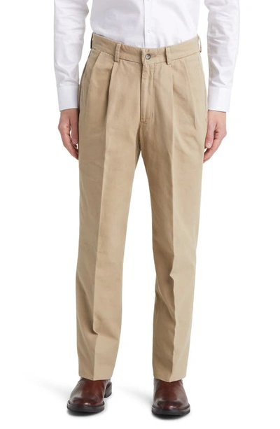 Shop Berle Charleston Pleated Canvas Chinos In Khaki