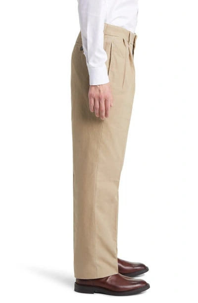 Berle Charleston Pleated Canvas Chinos In Khaki