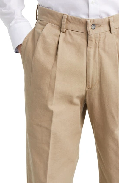 Shop Berle Charleston Pleated Canvas Chinos In Khaki