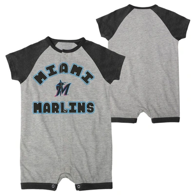 Outerstuff Infant  Heather Gray Miami Marlins Extra Base Hit Raglan Full-snap Romper In Gray