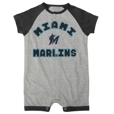 Outerstuff Infant  Heather Gray Miami Marlins Extra Base Hit Raglan Full-snap Romper In Gray