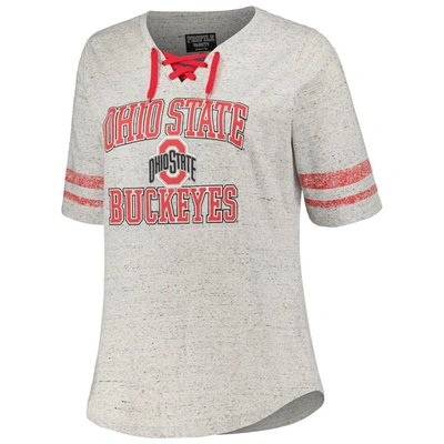 Shop Profile Heather Gray Ohio State Buckeyes Plus Size Striped Lace-up V-neck T-shirt