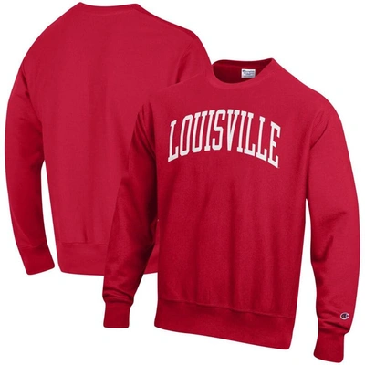 Shop Champion Red Louisville Cardinals Arch Reverse Weave Pullover Sweatshirt