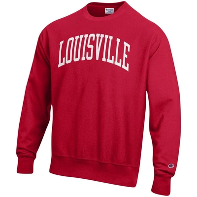 Shop Champion Red Louisville Cardinals Arch Reverse Weave Pullover Sweatshirt