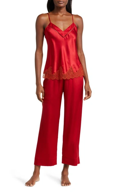 Shop Simone Perele Dream Satin Pajama Pants In Tango Red