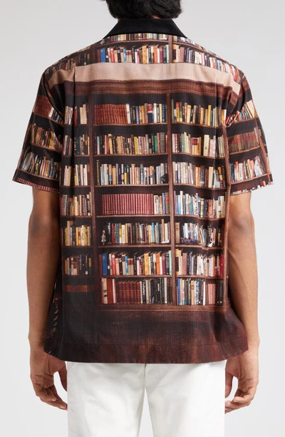Shop Sacai Interstellar Photo Print Short Sleeve Cotton Button-up Shirt In Brown Multi