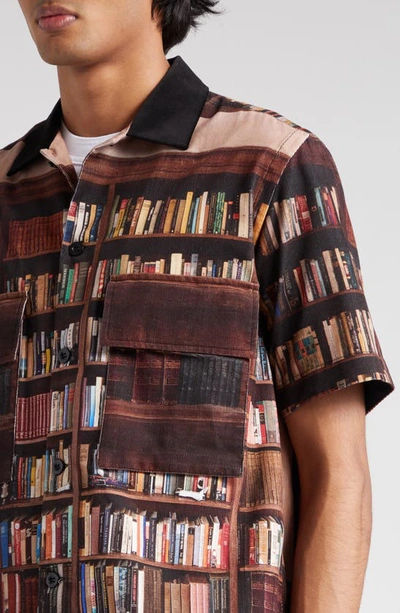 Shop Sacai Interstellar Photo Print Short Sleeve Cotton Button-up Shirt In Brown Multi
