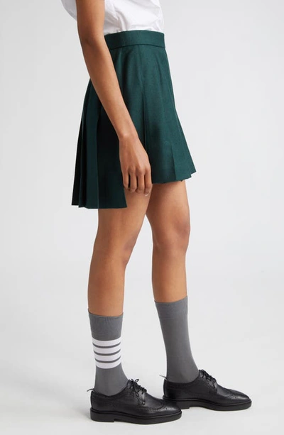 Shop Thom Browne Pleated Drop Back Wool Miniskirt In Dark Green