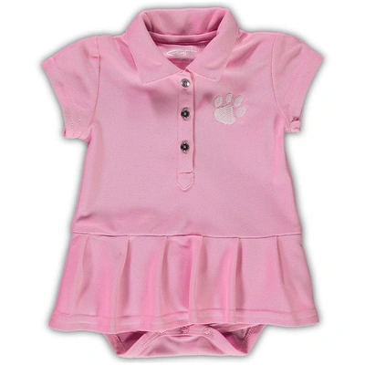 Shop Garb Girls Infant  Pink Clemson Tigers Caroline Cap Sleeve Polo Bodysuit