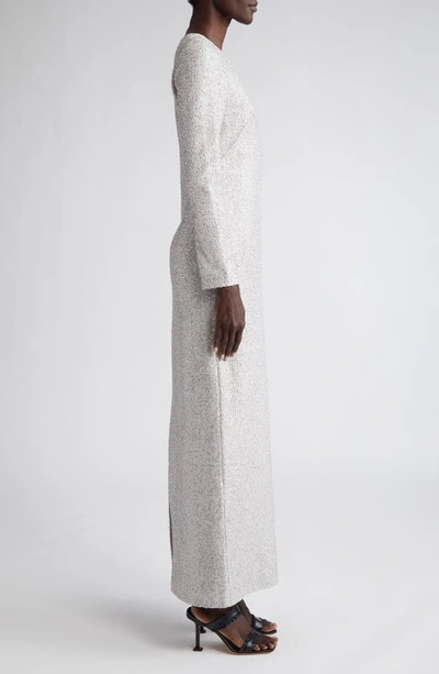 Shop St John V-neck Long Sleeve Sequin Column Gown In Light Gray Multi