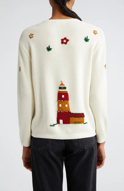 Bode Embroidered-design Crew-neck Cardigan In Cream