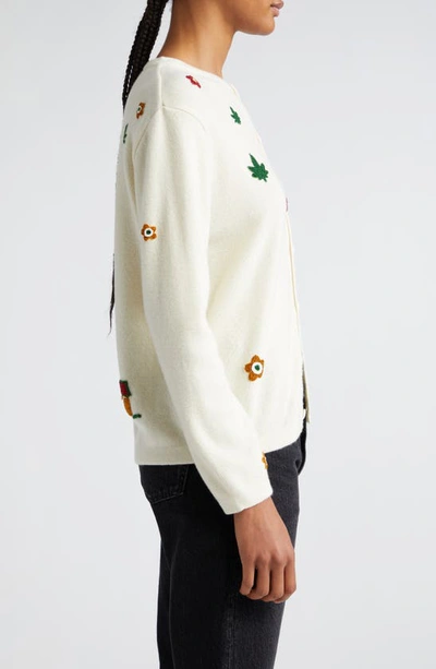 Bode Embroidered-design Crew-neck Cardigan In Cream