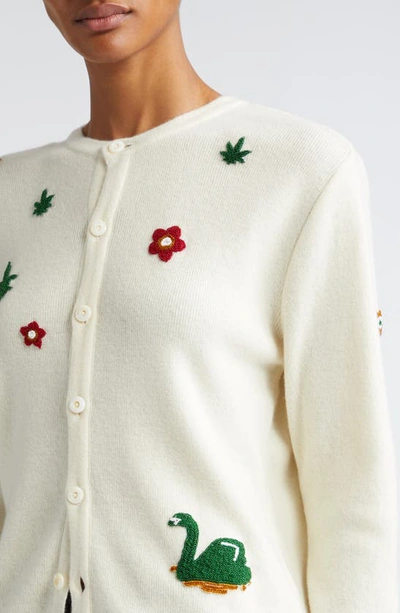 Bode Embroidered-design Crew-neck Cardigan In Cream