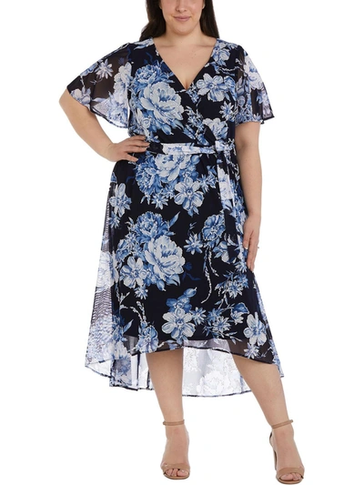 Shop R & M Richards Plus Womens Surplice Tea Midi Dress In Blue