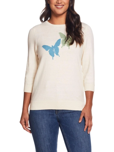 Shop Weatherproof Vintage Butterfly Womens Luxury Fabric Crewneck Sweater In Blue