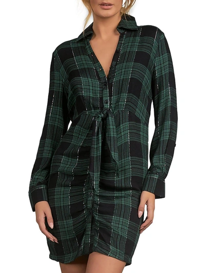 Shop Elan Womens Tie Front Mini Shirtdress In Green