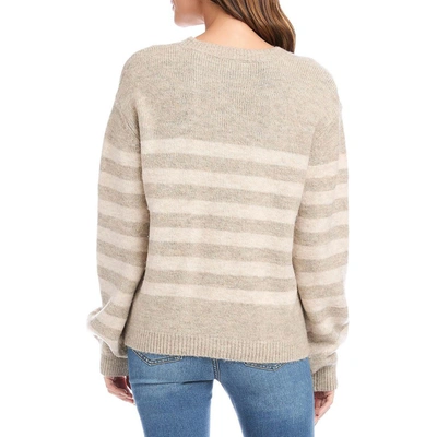 Shop Karen Kane Womens Striped Knit Crewneck Sweater In Beige
