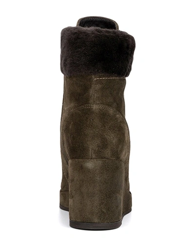 Shop Aquatalia Inna Weatherproof Suede & Shearling Boot In Green