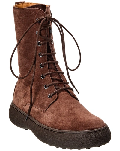 Shop Tod's Lace-up Suede Ankle Boot In Brown
