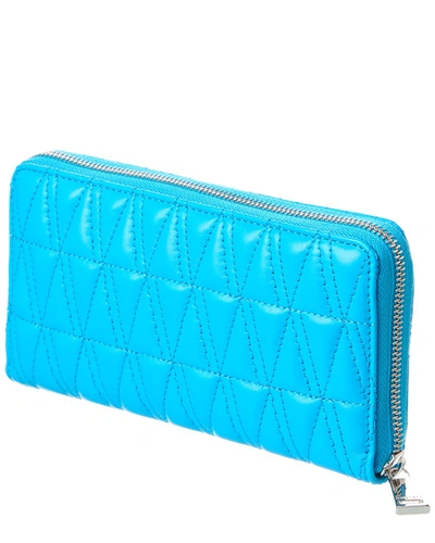 Shop Versace Virtus Leather Zip Around Wallet In Blue