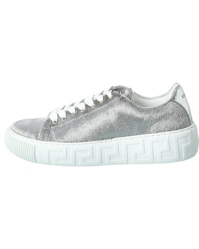 Shop Versace Greca Haircalf Sneaker In Silver