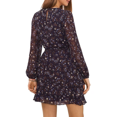 Shop 1.state Juniors Womens Chiffon Floral Print Fit & Flare Dress In Blue