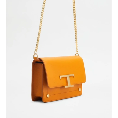 Shop Tod's T Timeless Belt Bag In Leather Micro With Metal Shoulder Strap In Orange