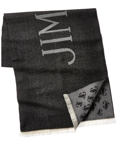Shop Jimmy Choo Jc Monogram Wool Scarf In Black