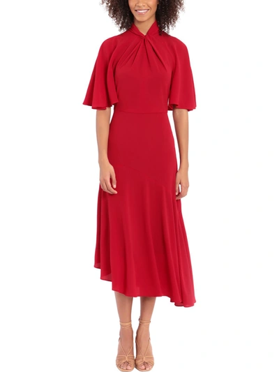 Shop Maggy London Womens Crepe Midi Cocktail And Party Dress In Red