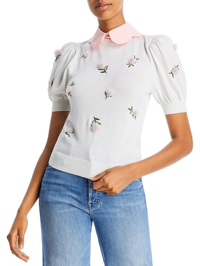 Shop Alice And Olivia Womens Wool Blend Collared Blouse In White