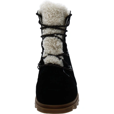 Shop Sorel Joan Of Arctic Wedge Iii Lace Cozy Womens Suede Fleece Lined Ankle Boots In Black