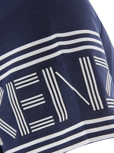 Shop Kenzo Cotton T-shirt With Contrasting Logo On Women's Sleeves In Blue