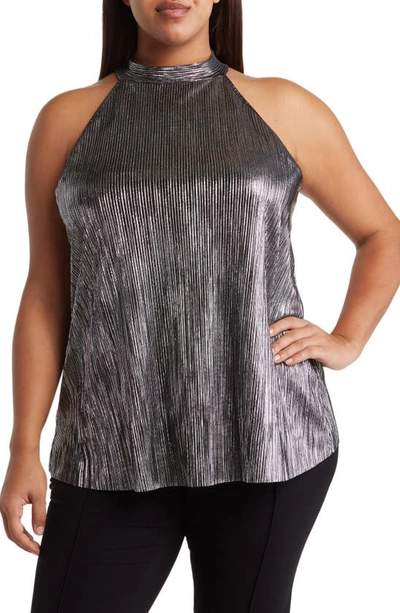 Shop Tash And Sophie Pleated Foil Top In Silver