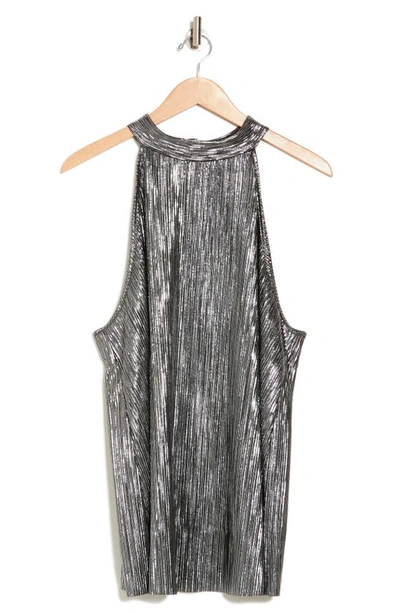 Tash And Sophie Pleated Foil Top In Silver