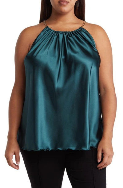 Shop Tash And Sophie Chain Strap Pleated Top In Hunter