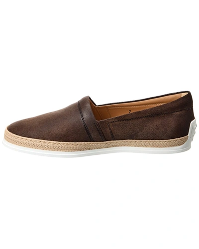 Shop Tod's Pantofola Imbottita Gomma Tv Leather Loafer In Brown