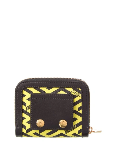 Shop Versace La Greca Coated Canvas & Leather Coin Purse In Yellow