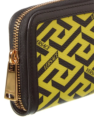 Versace La Greca Coated Canvas & Leather Coin Purse In Yellow